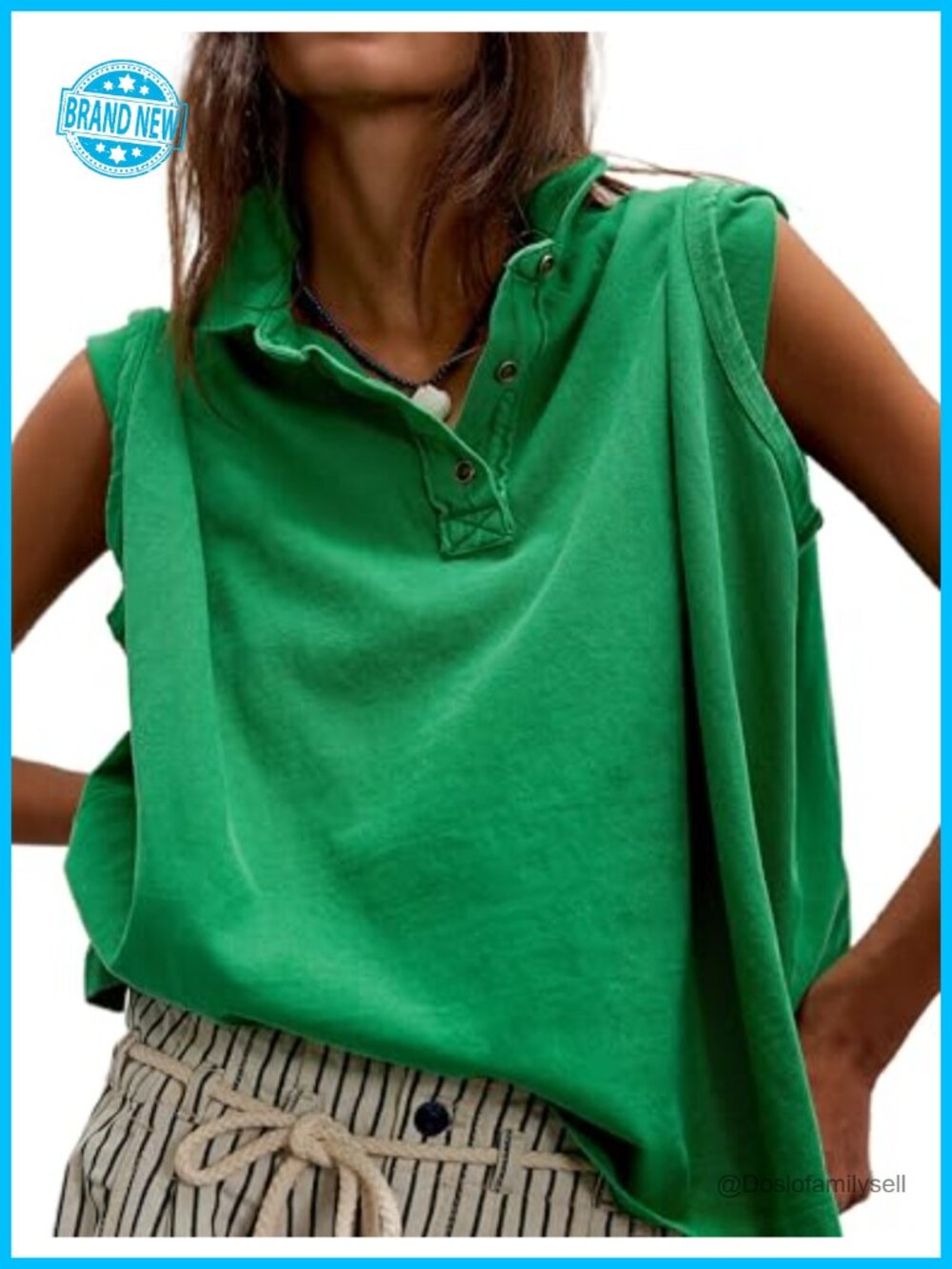 Oversized Polo Shirt Drop Shoulder V-Neck Short Sleeve Casual Top